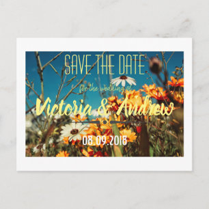 Golden Orange White Flowers Save the Date Postcard
