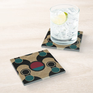 Golden Orbit Bold Circles Abstract Throw Cushion Glass Coaster