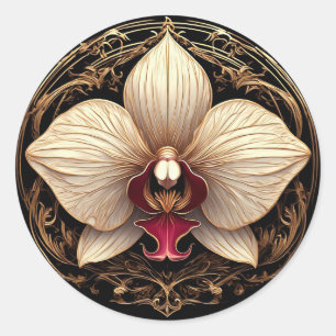 Golden Orchid 🌿 Luxury Floral Botanical 💛 Classic Round Sticker