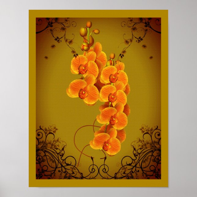 Golden Orchids Floral Art  Poster (Front)