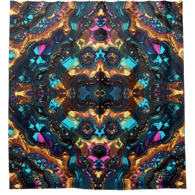 Golden Ore Veins with shiny Gems Shower Curtain (Front)