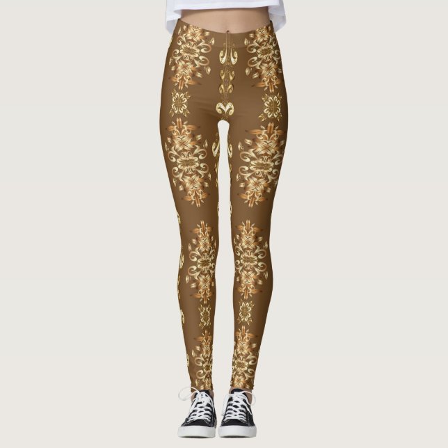 Golden Oriental Baroque Classic Pattern Leggings (Front)