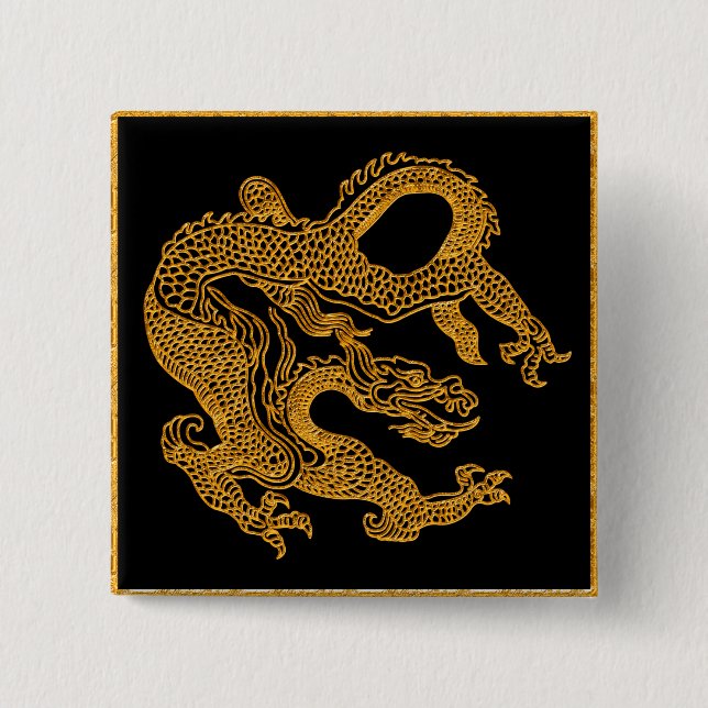 Golden oriental dragon 01 15 cm square badge (Front)