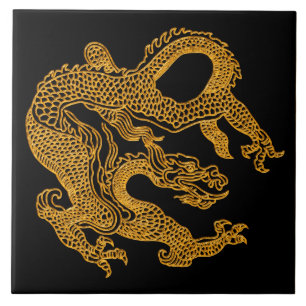 Golden oriental dragon 01 tile