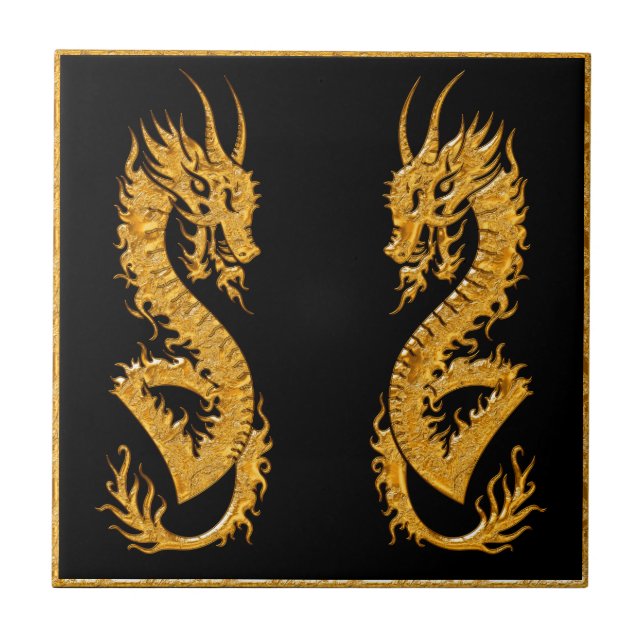 Golden oriental dragon 02 ceramic tile (Front)