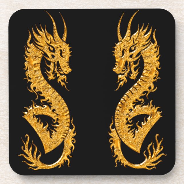 Golden oriental dragon 02 coaster (Front)