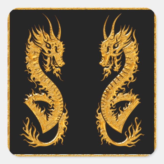 Golden oriental dragon 02 square sticker (Front)