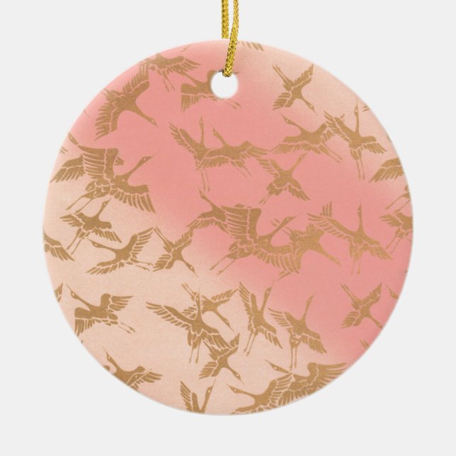 Golden Origami Crane Ceramic Ornament (Front)