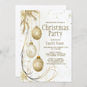 Golden Ornament Christmas Holiday Party Elegant Invitation