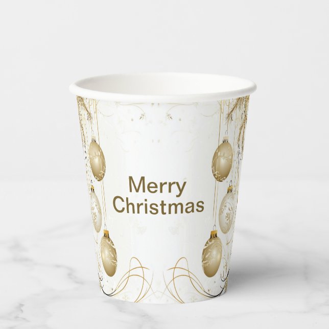 Golden Ornament Christmas Holiday Party Elegant Paper Cups (Front)
