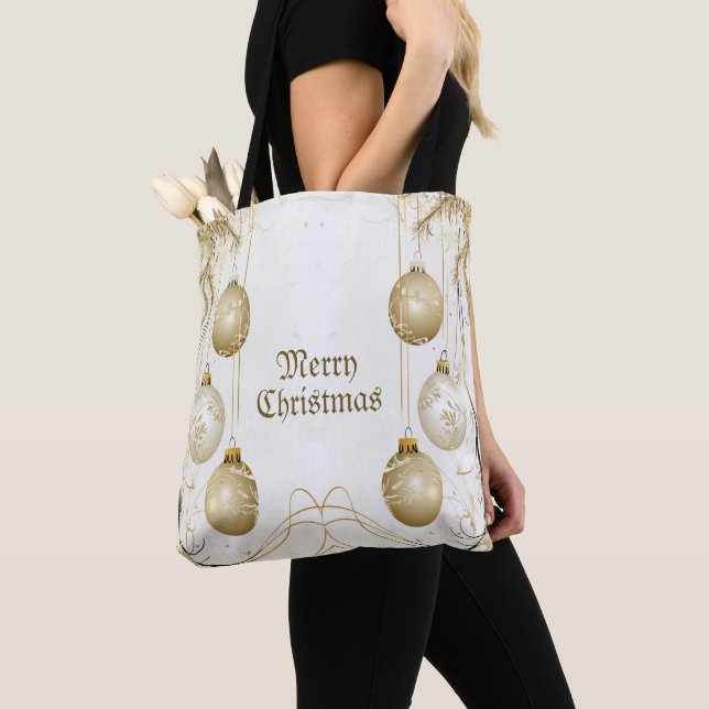 Golden Ornament Christmas Holiday Party Elegant Tote Bag (Close Up)