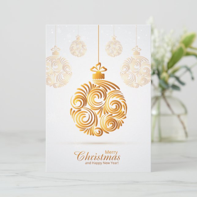 Golden Ornament Merry Christmas Happy New Year Holiday Card (Standing Front)