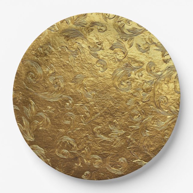 Golden ornament pattern paper plate (Front)