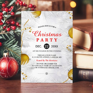 Golden Ornament Silver White Christmas Party Invitation