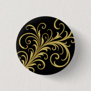 Golden Ornamental Calligraphy Flourish 3 Cm Round Badge