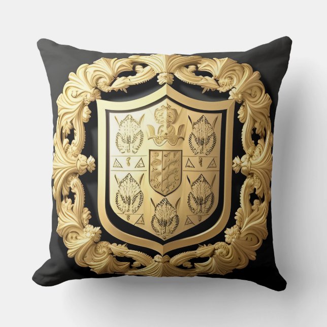 Golden Ornamental Crest with Central Shield  Cushion (Front)