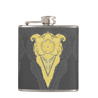 Golden Ornamental Flame Hip Flask
