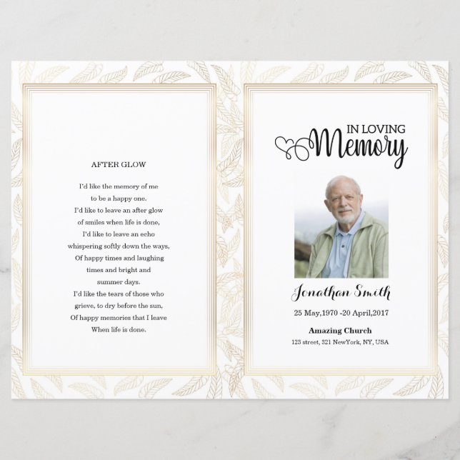 Golden ornamental Funeral Program template (Front)