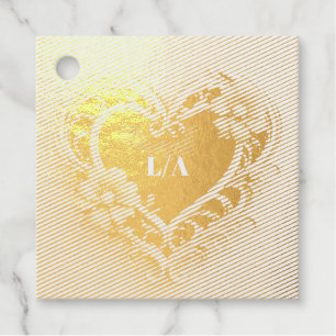 Golden Ornamental Heart Wreath With Red Flowers Favour Tags