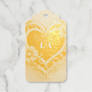 Golden Ornamental Heart Wreath With Red Flowers Gift Tags