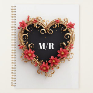 Golden Ornamental Heart Wreath With Red Flowers Planner