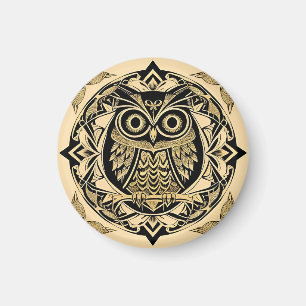 Golden Ornamental Owl with Decorative Design Magnet