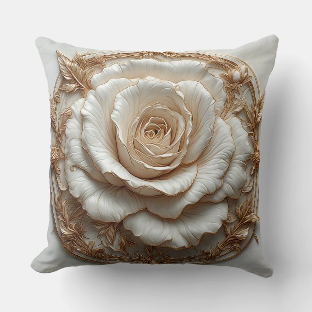 Golden Ornamental Rose Design Cushion (Front)
