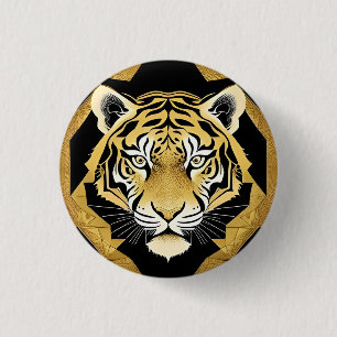 Golden Ornamental Tiger Artwork 3 Cm Round Badge