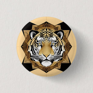 Golden Ornamental Tiger Artwork 3 Cm Round Badge