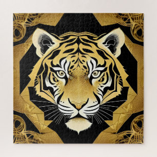 Golden Ornamental Tiger Artwork Jigsaw Puzzle
