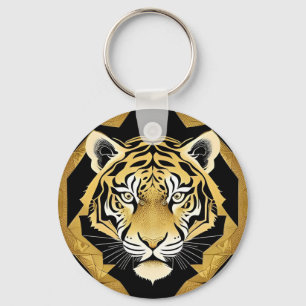 Golden Ornamental Tiger Artwork Key Ring