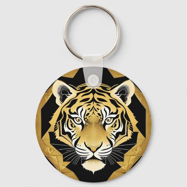 Golden Ornamental Tiger Artwork Key Ring (Front)