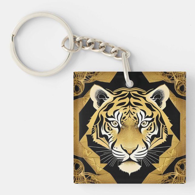 Golden Ornamental Tiger Artwork Key Ring (Front)