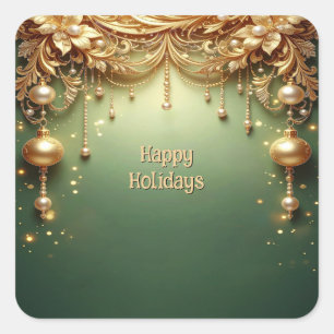Golden Ornaments Festive Green Holiday Sticker
