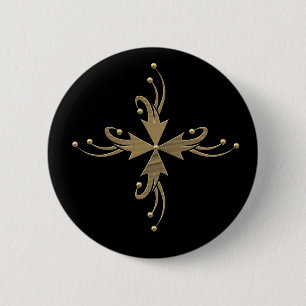 Golden ornaments on black background 6 cm round badge