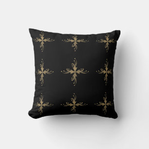 Golden ornaments on black background cushion