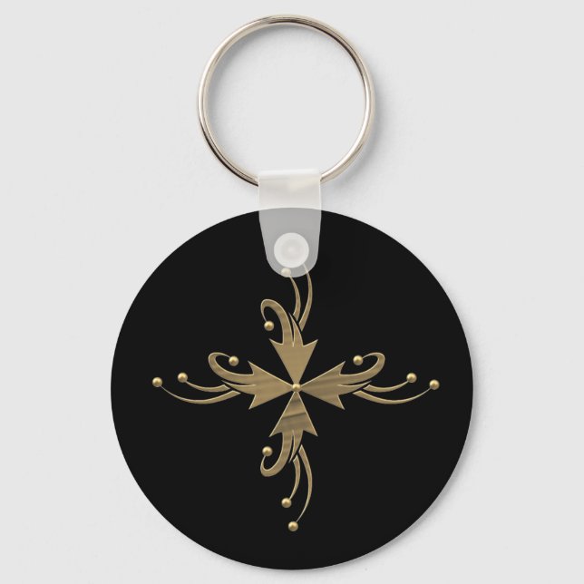 Golden ornaments on black background key ring (Front)