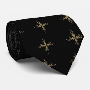 Golden ornaments on black background tie