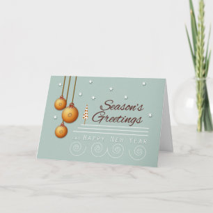 Golden Ornaments on Grey Season's Greetings Holiday Card