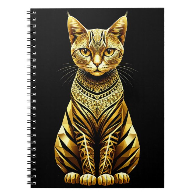 Golden Ornate Cat Illustration Notebook (Front)