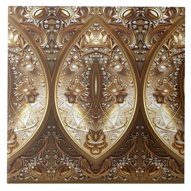 Golden Ornate Ceramic Tile (Front)