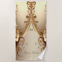 Golden Ornate Floral Beach Towel