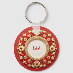 Golden Ornate Floral Circle Design Key Ring