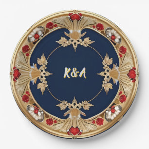 Golden Ornate Floral Circle Design Paper Plate