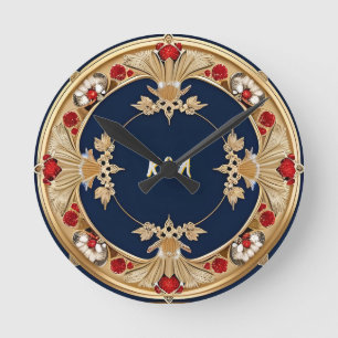 Golden Ornate Floral Circle Design Round Clock
