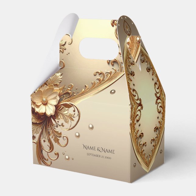 Golden Ornate Floral Favour Box (Front Side)