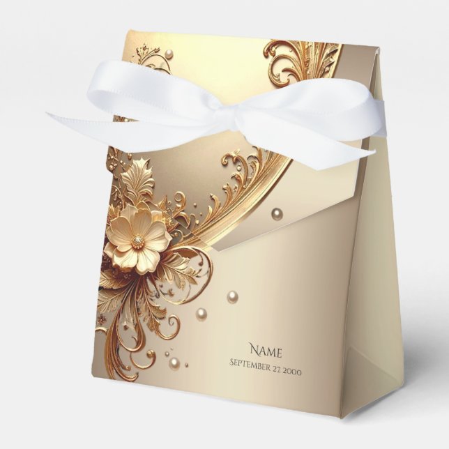 Golden Ornate Floral Favour Box (Front Side)