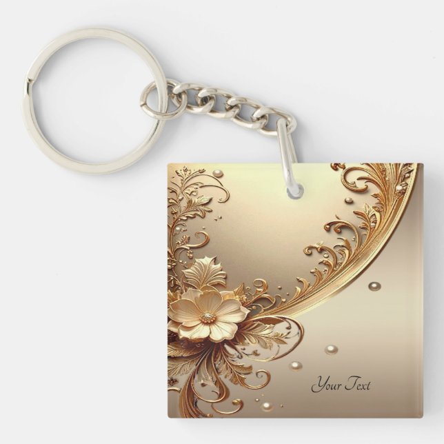 Golden Ornate Floral Keychain (Front)