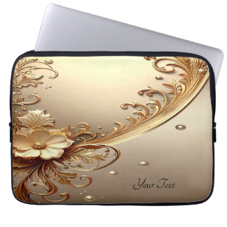 Golden Ornate Floral Laptop Sleeve