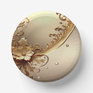 Golden Ornate Floral Paper Bowls Plate